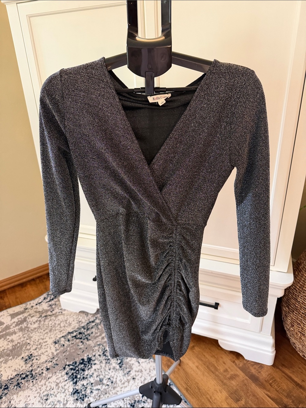Rolla Coster Black Sparkle Ruched Long Sleeve Dress